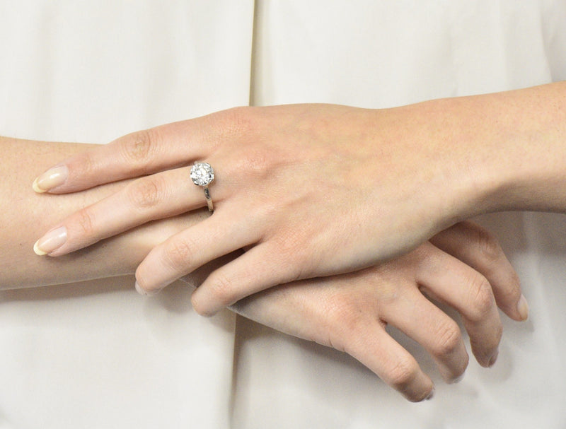 Gillot & Co. 3.21 CTW Old European Diamond Platinum Engagement Ring GIA - Wilson's Estate Jewelry