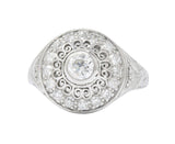 Graceful Art Deco 0.90 CTW Diamond Platinum Filigree Halo Engagement Ring Wilson's Estate Jewelry