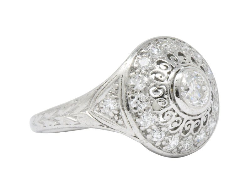 Graceful Art Deco 0.90 CTW Diamond Platinum Filigree Halo Engagement Ring Wilson's Estate Jewelry