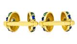 1980's Vintage Green Blue Enamel 18 Karat Gold Men's Cufflink - Wilson's Estate Jewelry