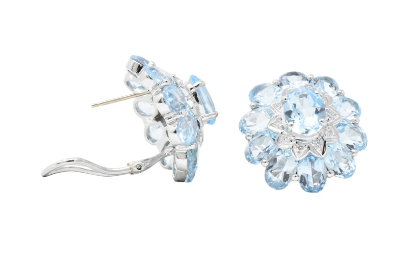 Gumps Contemporary Blue Topaz Diamond 18 Karat White Gold Earrings Wilson's Estate Jewelry