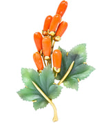 Gumps Vintage Coral Jade 14 Karat Yellow Gold Floral Brooch - Wilson's Estate Jewelry