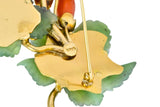 Gumps Vintage Coral Jade 14 Karat Yellow Gold Floral Brooch - Wilson's Estate Jewelry