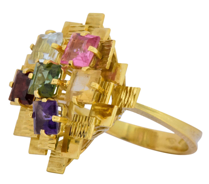 H. Stern 4.35 CTW Multi-Gem Tourmaline Amethyst Citrine Garnet 18 Karat Gold Cocktail Ring Wilson's Estate Jewelry