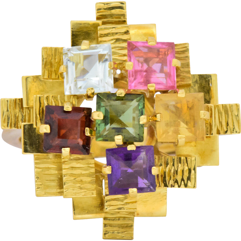 H. Stern 4.35 CTW Multi-Gem Tourmaline Amethyst Citrine Garnet 18 Karat Gold Cocktail Ring Wilson's Estate Jewelry