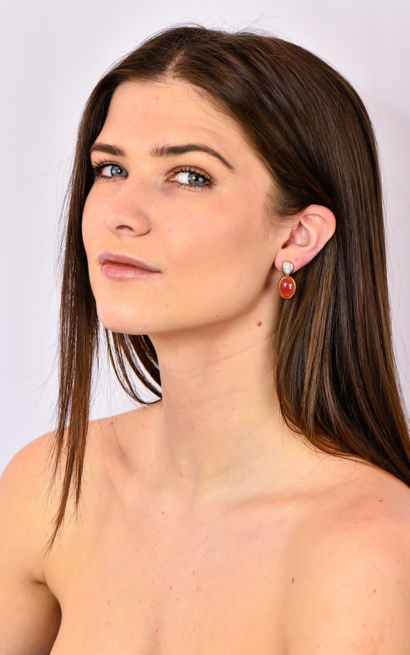 H. Stern Diamond Rhodochrosite 18 Karat Gold Drop Vintage Earrings - Wilson's Estate Jewelry