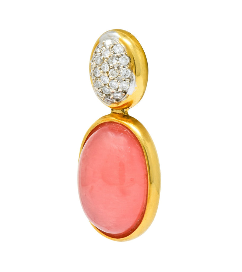 H. Stern Diamond Rhodochrosite 18 Karat Gold Drop Vintage Earrings - Wilson's Estate Jewelry