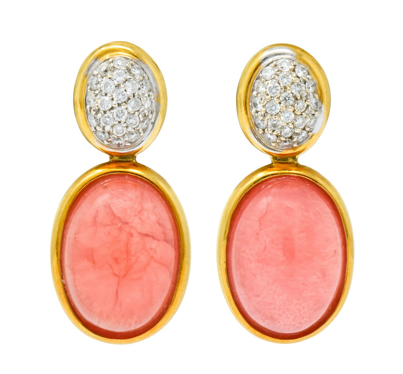 H. Stern Diamond Rhodochrosite 18 Karat Gold Drop Vintage Earrings - Wilson's Estate Jewelry