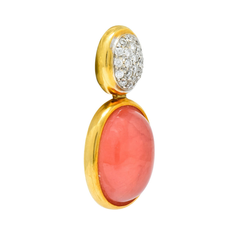 H. Stern Diamond Rhodochrosite 18 Karat Gold Drop Vintage Earrings - Wilson's Estate Jewelry