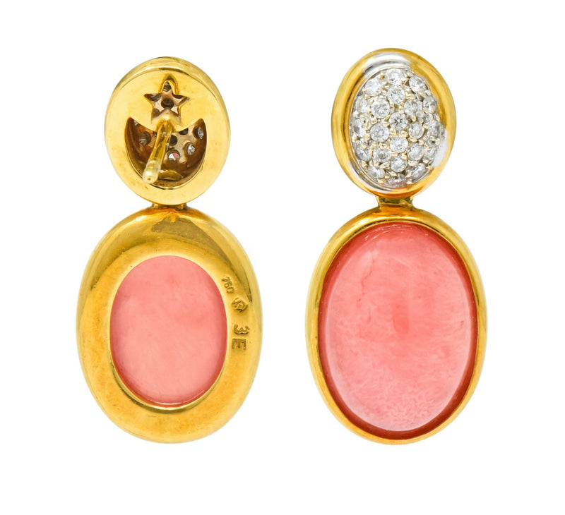 H. Stern Diamond Rhodochrosite 18 Karat Gold Drop Vintage Earrings - Wilson's Estate Jewelry