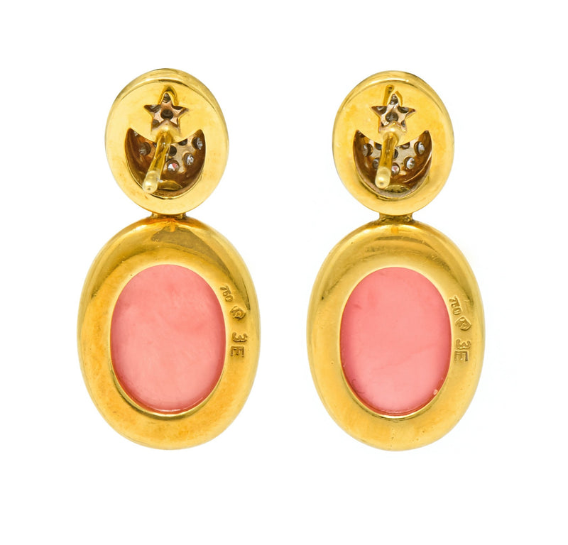 H. Stern Diamond Rhodochrosite 18 Karat Gold Drop Vintage Earrings - Wilson's Estate Jewelry