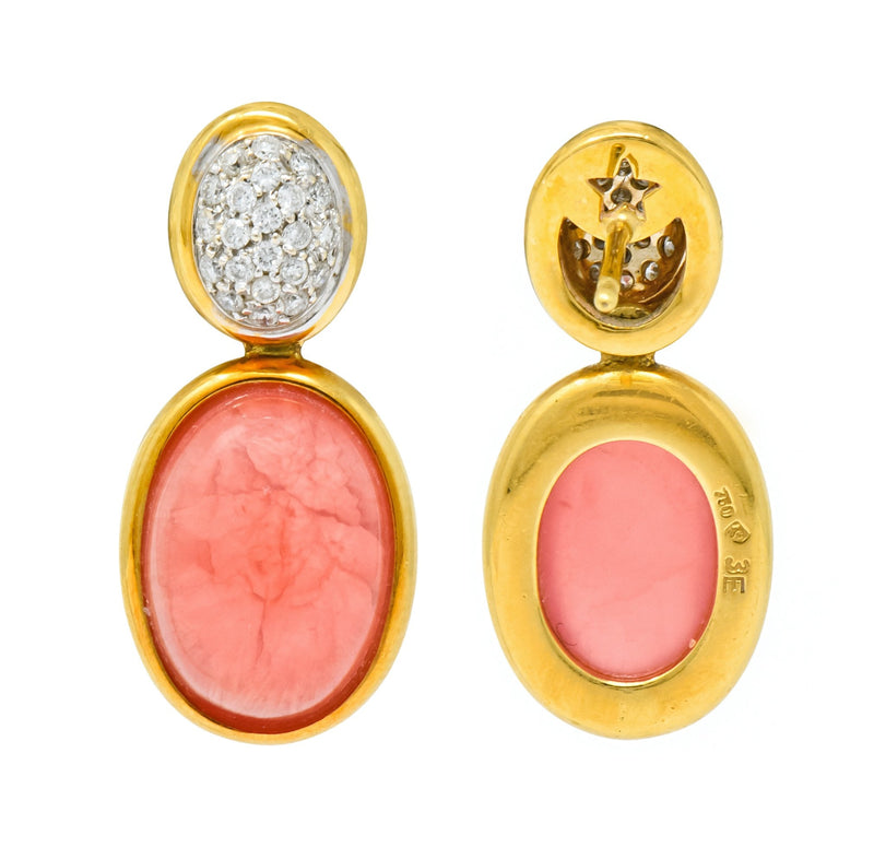 H. Stern Diamond Rhodochrosite 18 Karat Gold Drop Vintage Earrings - Wilson's Estate Jewelry