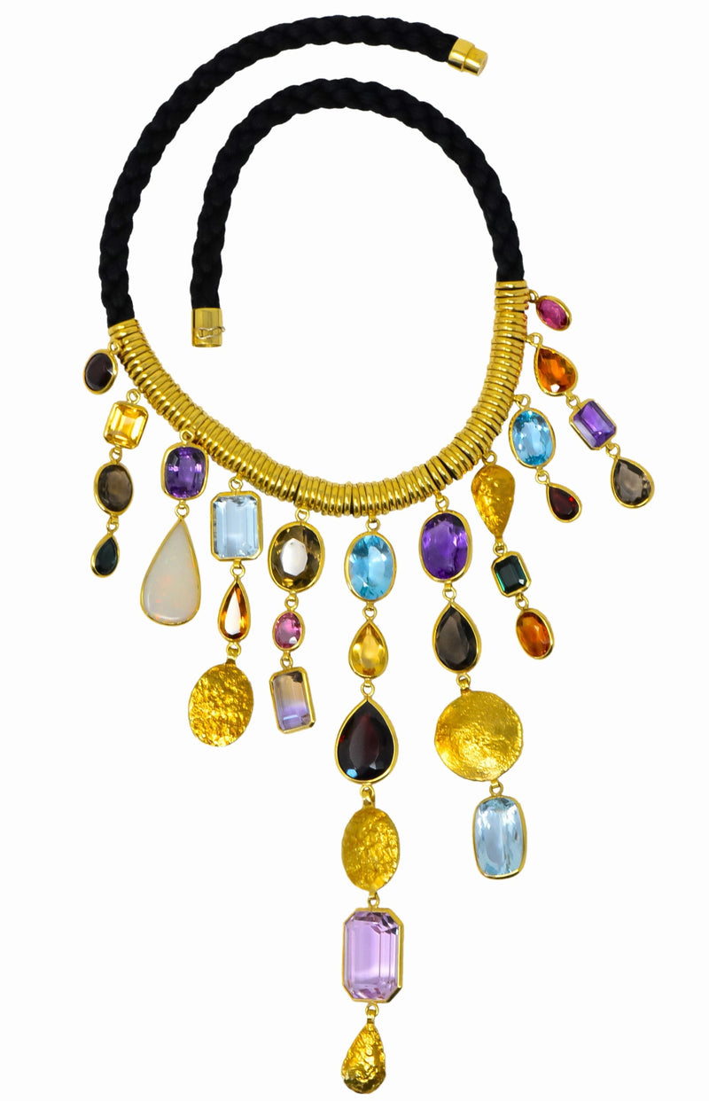 H. Stern Vintage 1970's Multi-Gem 18 Karat Gold Cord Drop Necklace - Wilson's Estate Jewelry