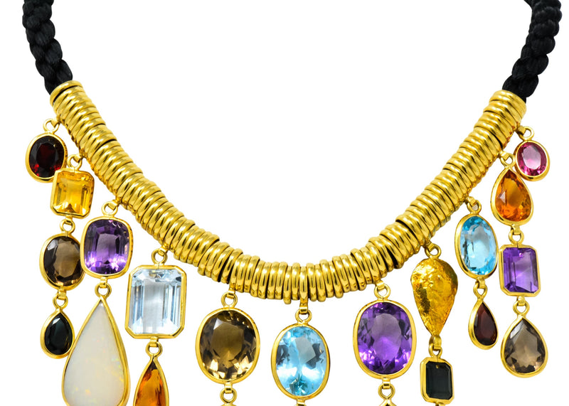 H. Stern Vintage 1970's Multi-Gem 18 Karat Gold Cord Drop Necklace - Wilson's Estate Jewelry