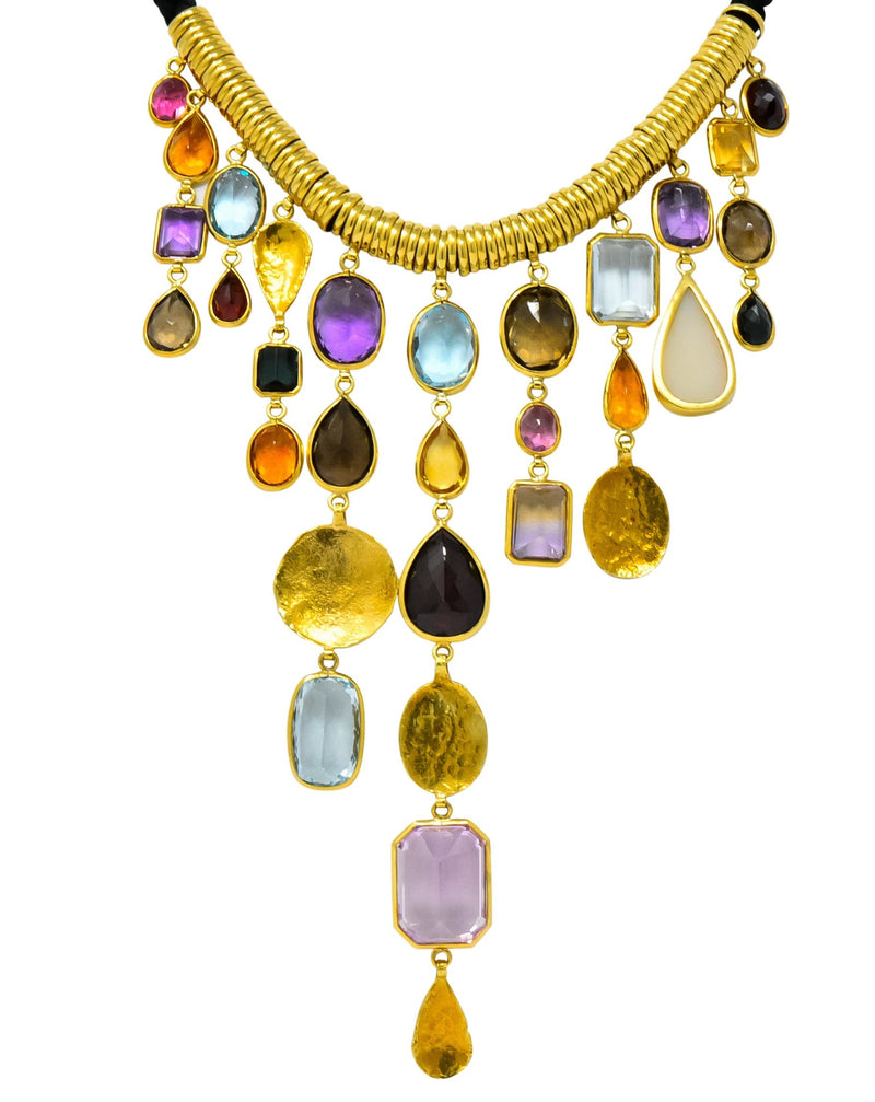 H. Stern Vintage 1970's Multi-Gem 18 Karat Gold Cord Drop Necklace - Wilson's Estate Jewelry