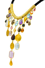 H. Stern Vintage 1970's Multi-Gem 18 Karat Gold Cord Drop Necklace - Wilson's Estate Jewelry