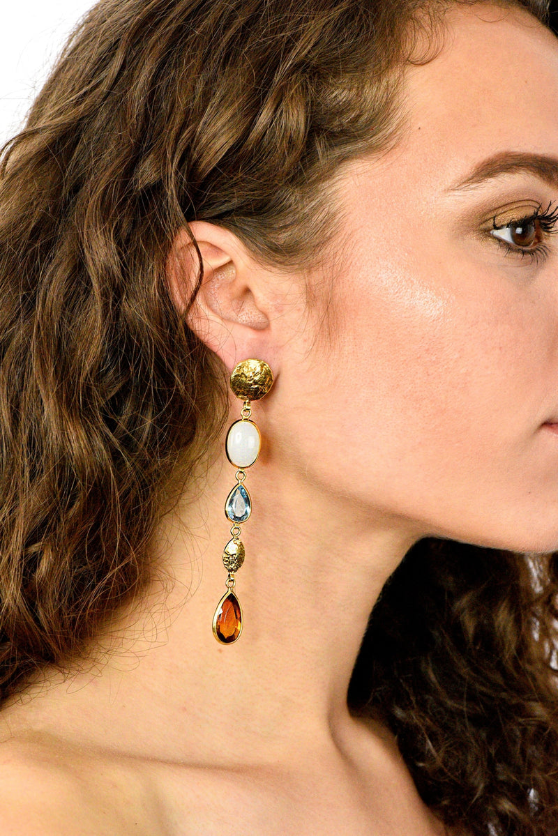 H. Stern Vintage Multi-Gem 18 Karat Gold Asymmetrical Drop Earrings - Wilson's Estate Jewelry