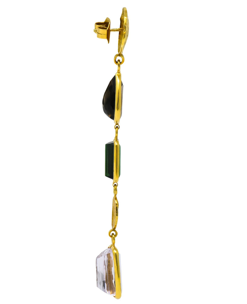 H. Stern Vintage Multi-Gem 18 Karat Gold Asymmetrical Drop Earrings - Wilson's Estate Jewelry