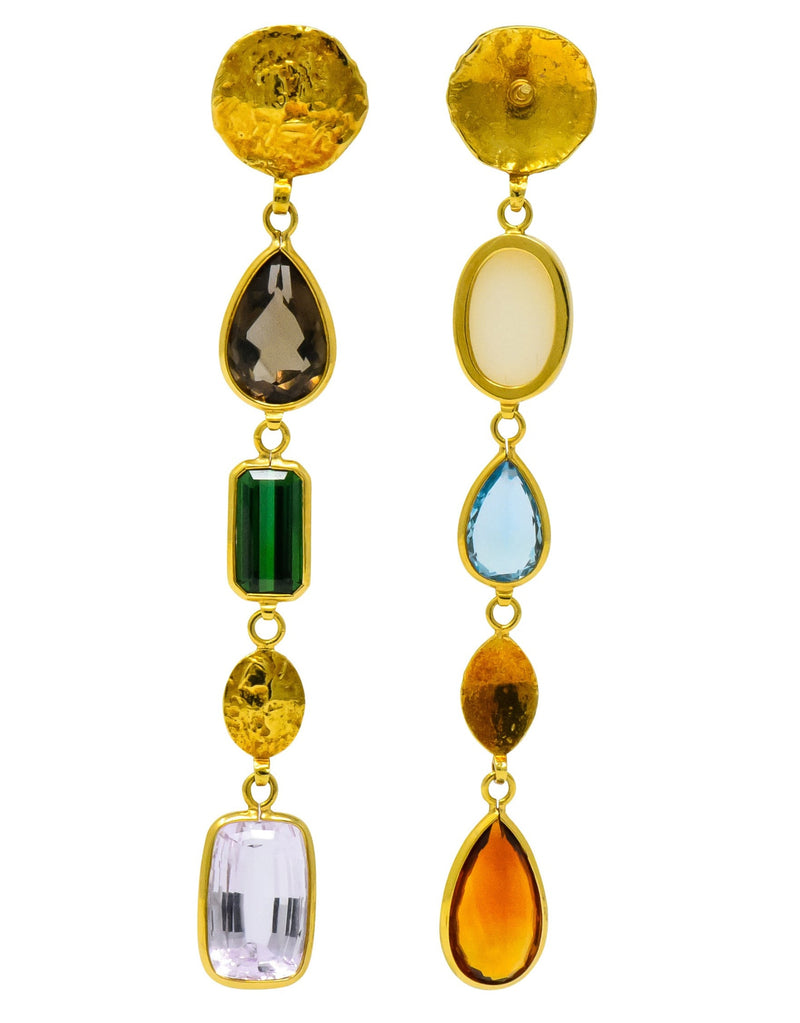H. Stern Vintage Multi-Gem 18 Karat Gold Asymmetrical Drop Earrings - Wilson's Estate Jewelry