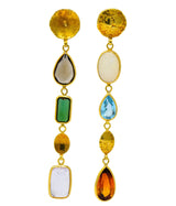 H. Stern Vintage Multi-Gem 18 Karat Gold Asymmetrical Drop Earrings - Wilson's Estate Jewelry