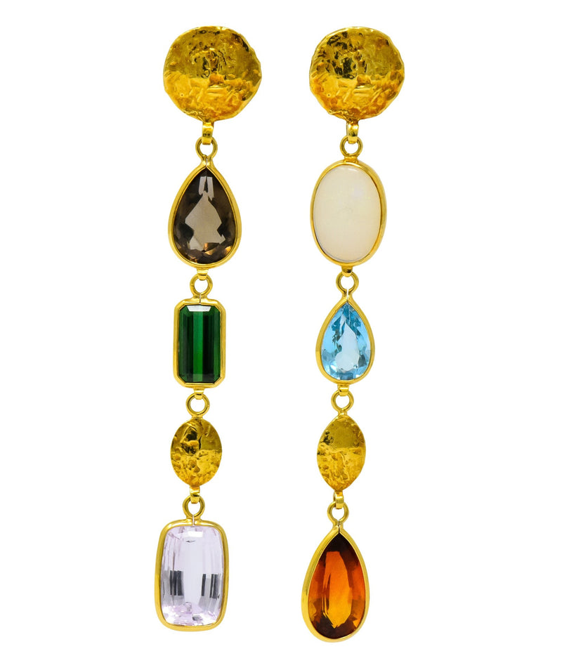 H. Stern Vintage Multi-Gem 18 Karat Gold Asymmetrical Drop Earrings - Wilson's Estate Jewelry