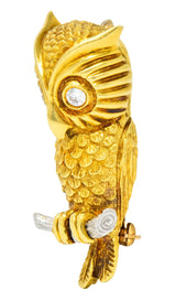 Hammerman Bros. French Diamond Platinum 18 Karat Gold Owl Vintage Brooch - Wilson's Estate Jewelry