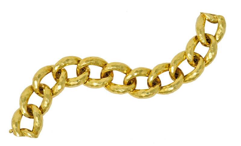 Henry Dunay Vintage 18 Karat Yellow Gold Hammered Curb Link Bracelet Circa 1980 - Wilson's Estate Jewelry