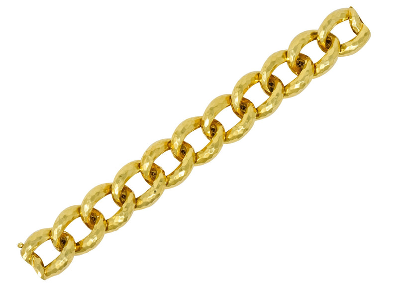 Henry Dunay Vintage 18 Karat Yellow Gold Hammered Curb Link Bracelet Circa 1980 - Wilson's Estate Jewelry