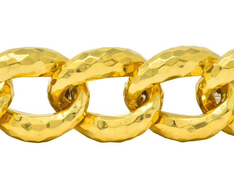 Henry Dunay Vintage 18 Karat Yellow Gold Hammered Curb Link Bracelet Circa 1980 - Wilson's Estate Jewelry