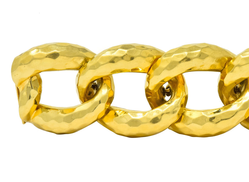 Henry Dunay Vintage 18 Karat Yellow Gold Hammered Curb Link Bracelet Circa 1980 - Wilson's Estate Jewelry