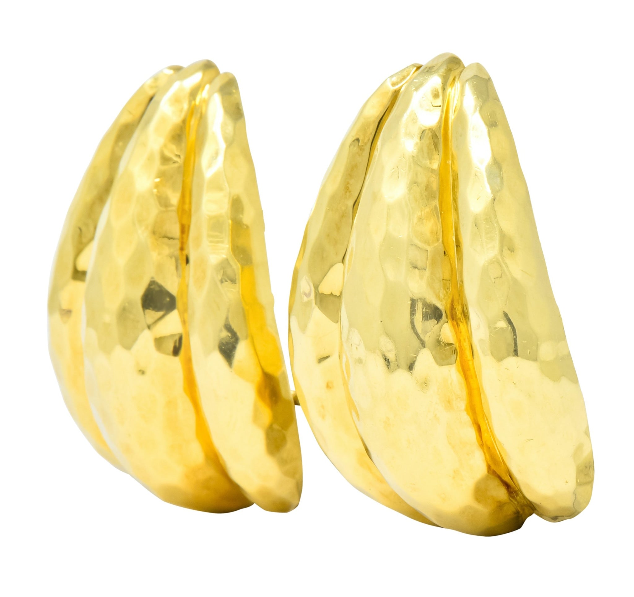 Henry Dunay Vintage 18 Karat Yellow Gold Hammered Statement Earrings Circa 1980 - Wilson's Estate Jewelry