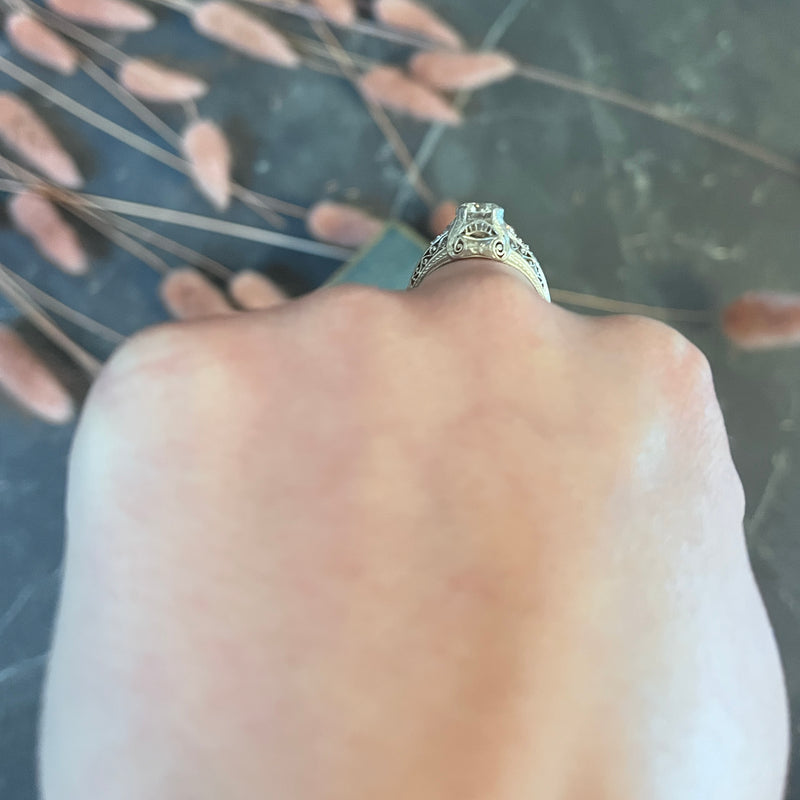 Edwardian 1.25 CTW Diamond Platinum Scrolled Engagement Ring GIA Wilson's Antique & Estate Jewelry