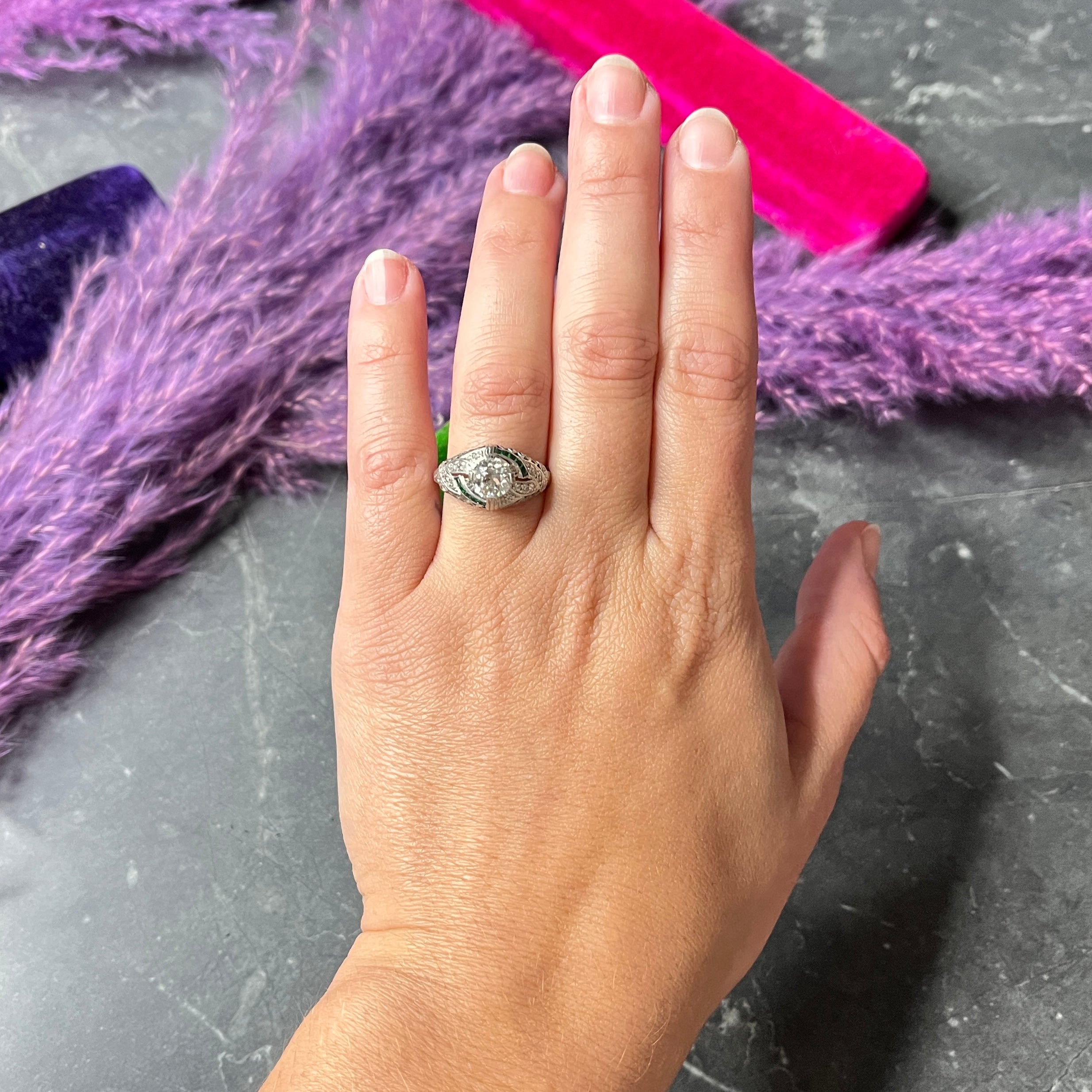 Art Deco 1.35 CTW Old European Diamond Platinum Trellis Engagement Ring GIA Wilson's Estate Jewelry