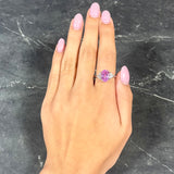 Contemporary 4.21 CTW Oval Cut Sri Lankan Pink Sapphire Trillion Cut Diamond Platinum Three Stone Ring GIA Wilson's Estate Jewelry