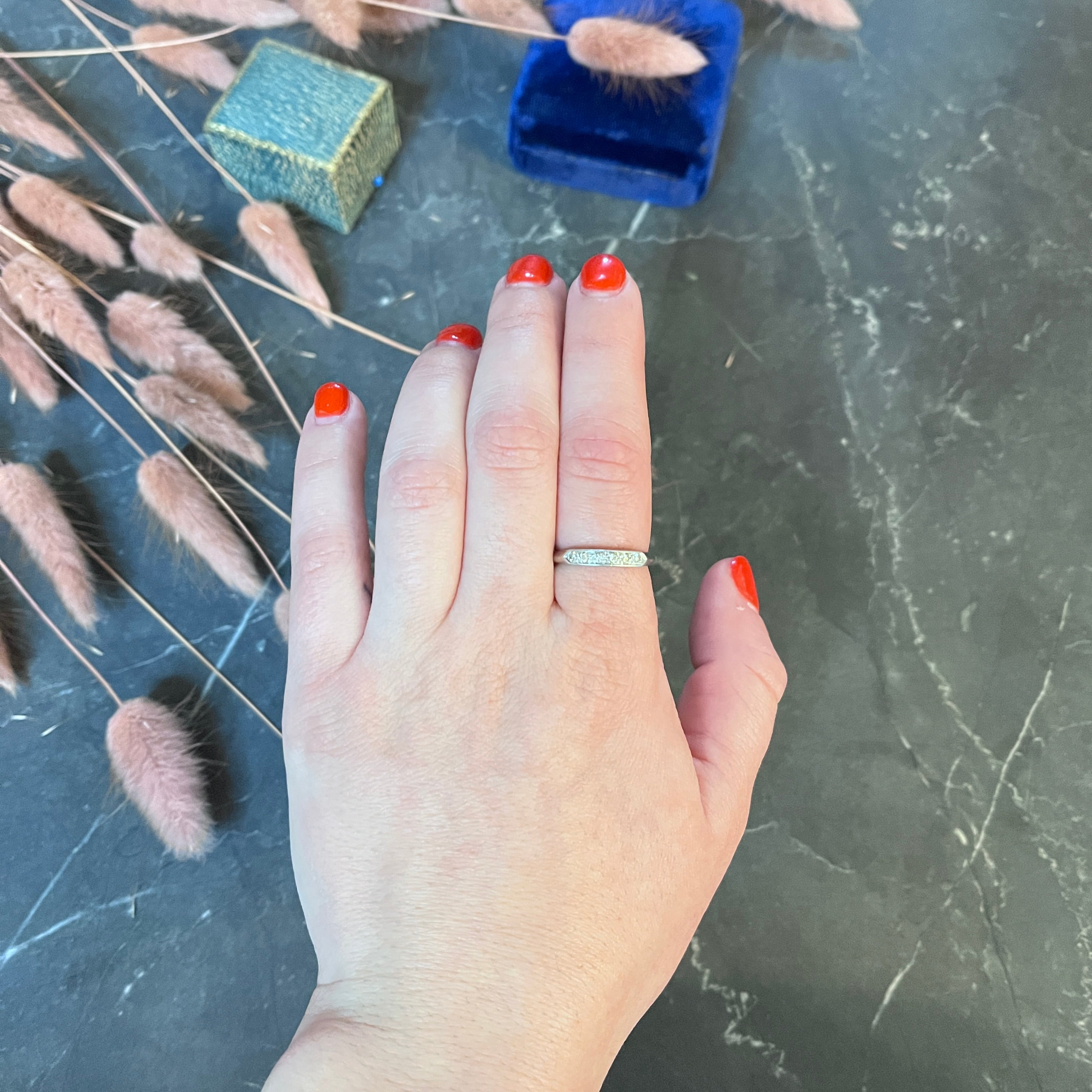 Mid-Century 0.25 CTW Diamond Platinum Anniversary Band Ring Wilson's Antique & Estate Jewelry