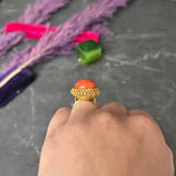 1960's Coral 18 Karat Yellow Gold Woven Nest Vintage Ring Wilson's Estate Jewelry