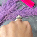 Vintage Opal Cabochon 1.00 CTW Diamond 14 Karat White Gold Cluster Ring Wilson's Estate Jewelry