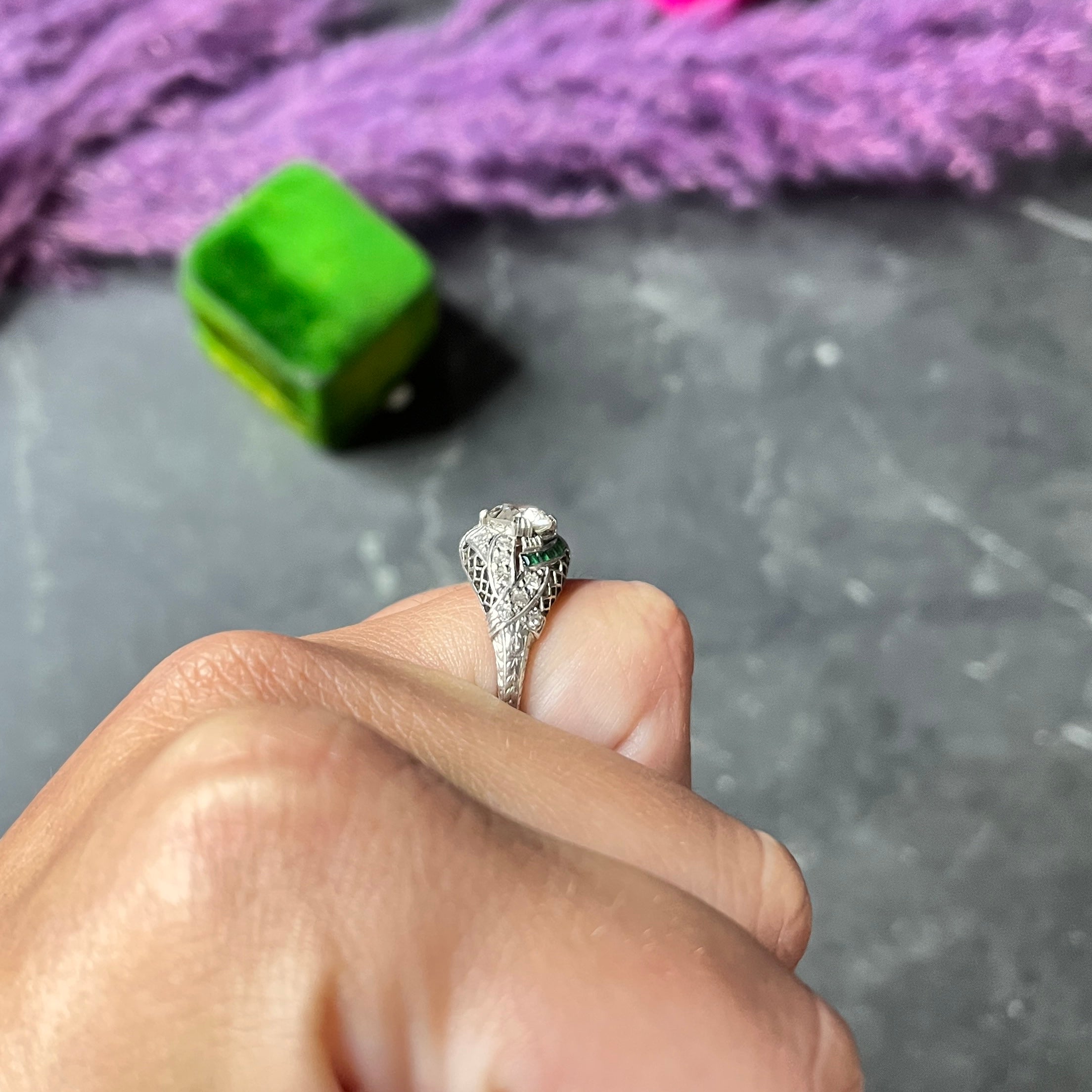 Art Deco 1.35 CTW Old European Diamond Platinum Trellis Engagement Ring GIA Wilson's Estate Jewelry