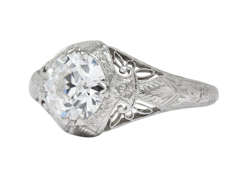 Intricate Edwardian 1.55 CTW Transitional Cut Diamond Engagement Ring Circa 1915 GIA - Wilson's Estate Jewelry