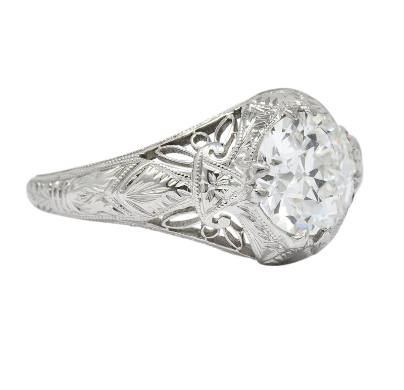 Intricate Edwardian 1.55 CTW Transitional Cut Diamond Engagement Ring Circa 1915 GIA - Wilson's Estate Jewelry