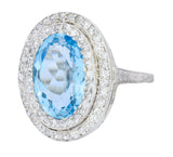 J.E. Caldwell Art Deco 6.40 CTW Aquamarine Diamond Halo Platinum Cluster Ring - Wilson's Estate Jewelry