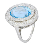J.E. Caldwell Art Deco 6.40 CTW Aquamarine Diamond Halo Platinum Cluster Ring - Wilson's Estate Jewelry