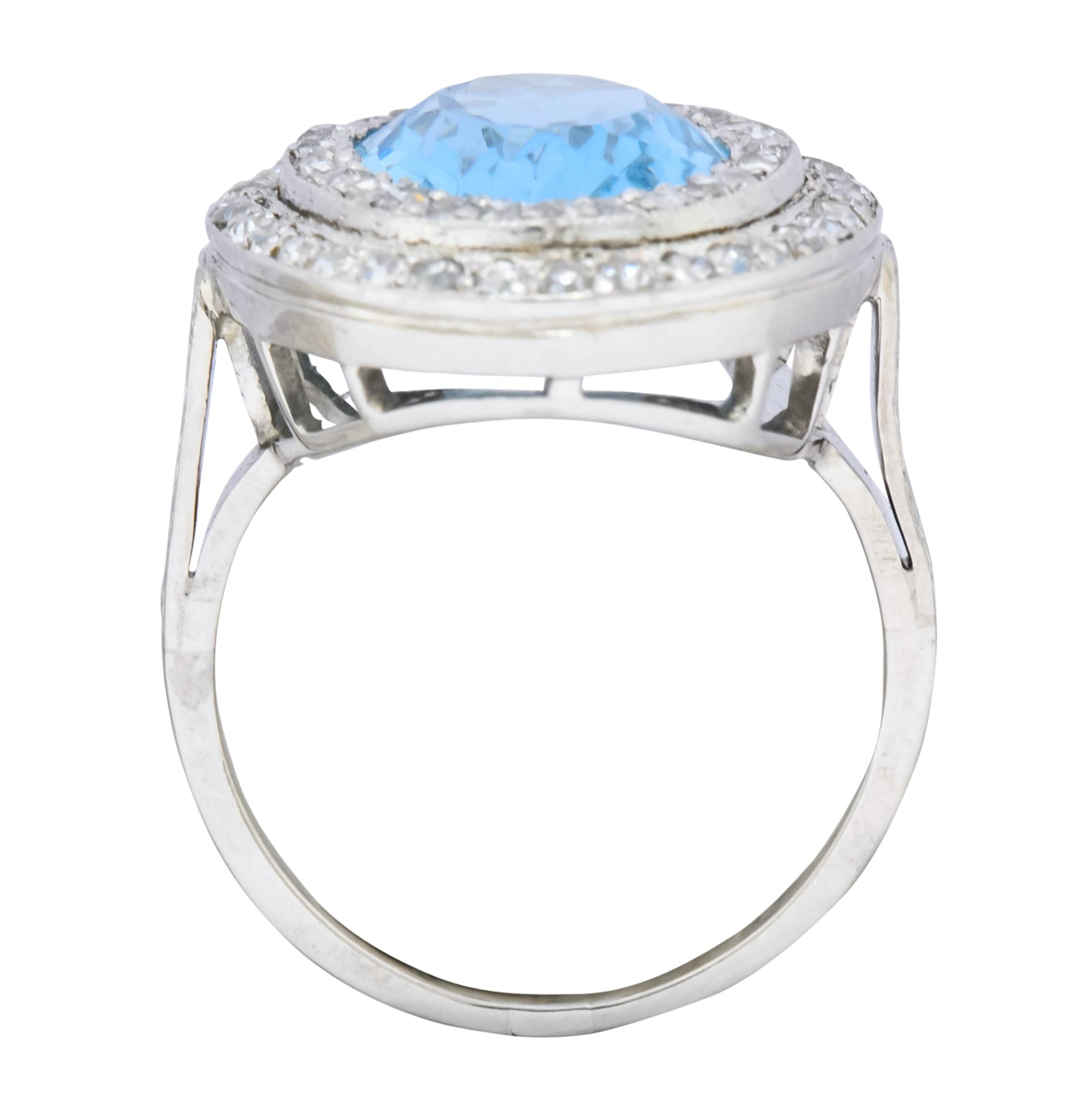 J.E. Caldwell Art Deco 6.40 CTW Aquamarine Diamond Halo Platinum Cluster Ring - Wilson's Estate Jewelry