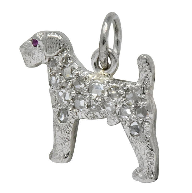 J.E. Caldwell & CO. Edwardian Diamond Ruby Platinum Fancy Dog Charm Circa 1920 - Wilson's Estate Jewelry