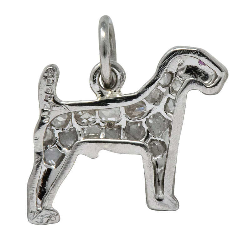 J.E. Caldwell & CO. Edwardian Diamond Ruby Platinum Fancy Dog Charm Circa 1920 - Wilson's Estate Jewelry
