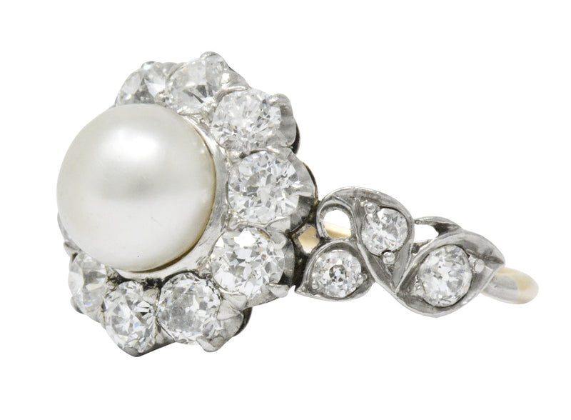 J.E. Caldwell Edwardian 1.50 CTW Natural Pearl Diamond Platinum-Topped 14 Karat Gold Ring Wilson's Estate Jewelry