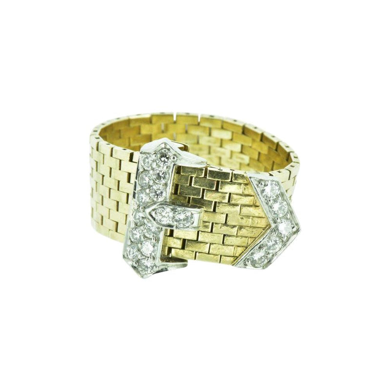 J.E. Caldwell Retro 0.43 CTW Diamond 14 Karat Gold Platinum Buckle Ring Wilson's Estate Jewelry