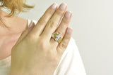 J.E. Caldwell Retro 0.43 CTW Diamond 14 Karat Gold Platinum Buckle Ring Wilson's Estate Jewelry