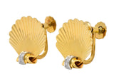 J.E. Caldwell Retro Diamond 14 Karat Gold Seashell Screw Back Earrings Wilson's Estate Jewelry