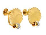 J.E. Caldwell Retro Diamond 14 Karat Gold Seashell Screw Back Earrings Wilson's Estate Jewelry